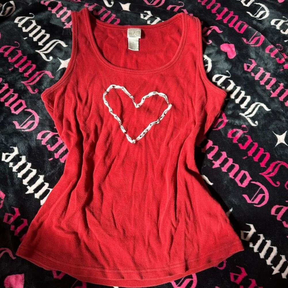 vintage red heart graphic tank top size XL